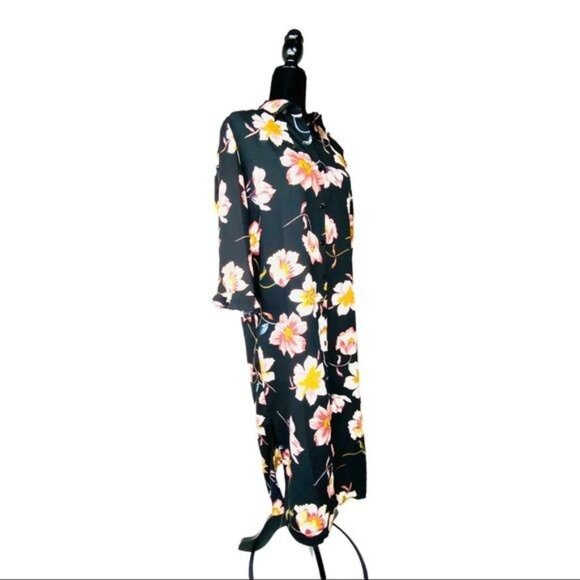 Lulus Mary Anne Black Floral Print Midi Shirt Dress Black Large Brand NWT - Picture 10 of 12